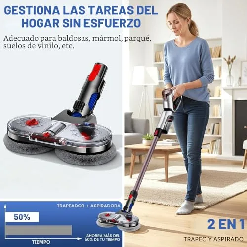 NIKYJM ▫️ Cabeça de esfregona elétrica para Dyson V7, V8, V10, V11 e V15. Acessório de esfregona para Dyson com depósito de água amovível, depósito de enchimento e 8 panos laváveis 5