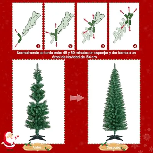 Yaheetech ▫️ Árvore de Natal estreita com 154 cm e 294 ramos, verde 6