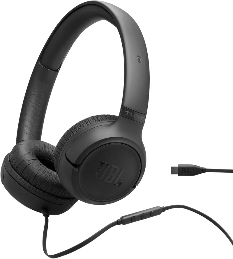 JBL ▫️ Tune 530 C Auscultadores com fio, ajuste confortável, microfone, som Pure Bass, predefinições de equalização, conectividade USB-C, design dobrável e fio que não se emaranha, branco