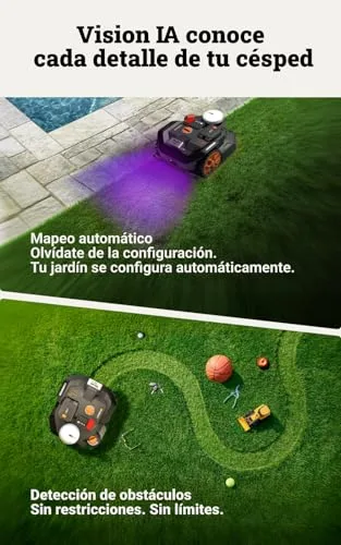 WORX ▫️ Robô cortador de relva Landroid Vision Cloud WR306E 2WD, sem fio perimetral, até 500 m², evasão de obstáculos com IA, navegação VSLAM + RTK Cloud, mapeamento automático, controlo através da aplicação 2