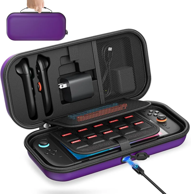 Auarte ▫️ Capa [de carregamento interior] para a Nintendo Switch 2/OLED/Original, capa rígida grande para guardar o adaptador e o Joypad, bolsa de viagem, capa para a consola Switch com 22 ranhuras para cartões de jogo