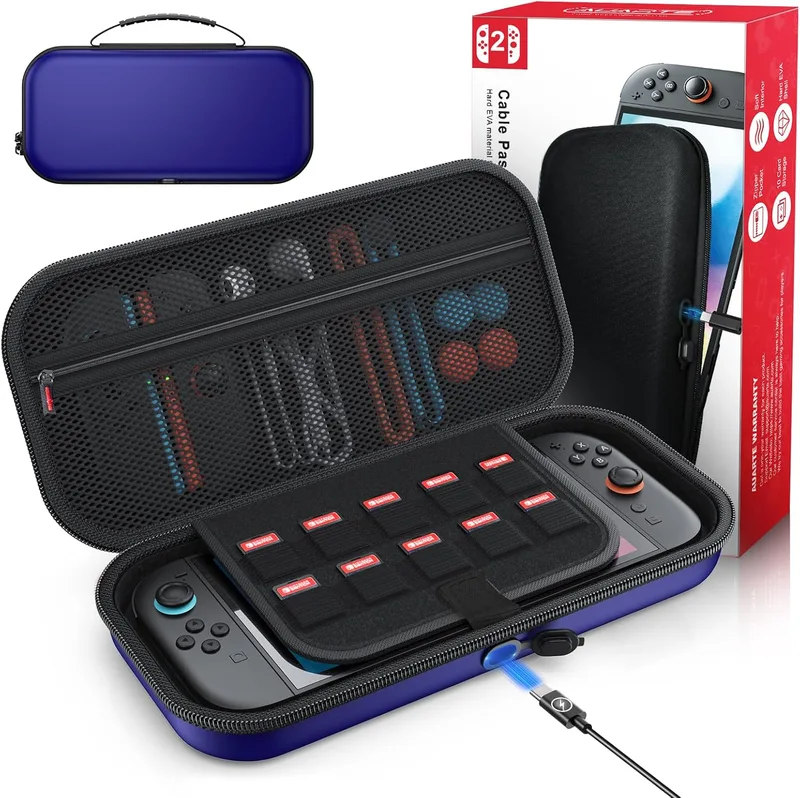 Auarte ▫️ [Conteúdo] Saco de transporte para a Nintendo Switch 2 (2025) / Compatível com todas as consolas Switch 1, capa rígida portátil em EVA para a Nintendo Switch, acessórios, capas decorativas e 10 cartas de jogo (cabo não incluído)
