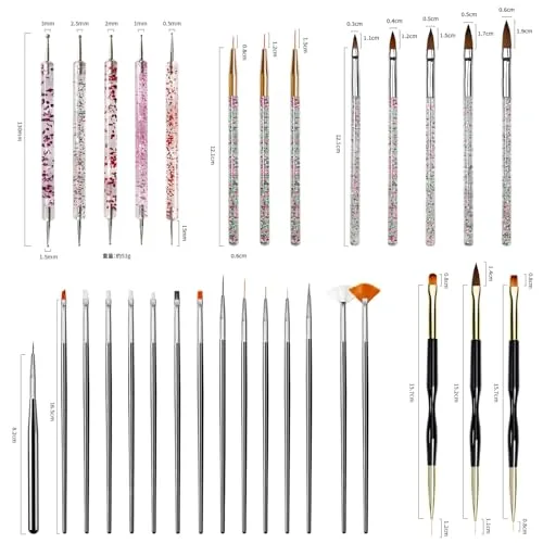 JODSONE ▫️ 32 pincéis profissionais para design de unhas, lápis de desenho para unhas e ferramentas de perfuração com suporte para pincéis de unhas, pincéis de manicure de precisão para principiantes e salões 2