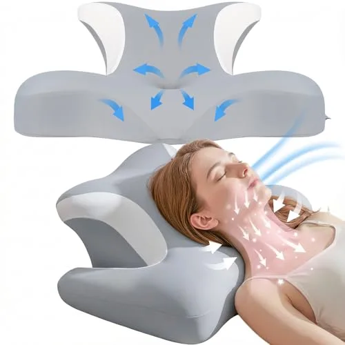 COSYLAND ▫️ Almofada Cervical e para o Pescoço - Ergonómica para dormir de lado, de barriga para cima ou para baixo, espuma viscoelástica, design com espaço para as orelhas e os braços, capa respirável, 64×48×24 cm, cinzenta 2