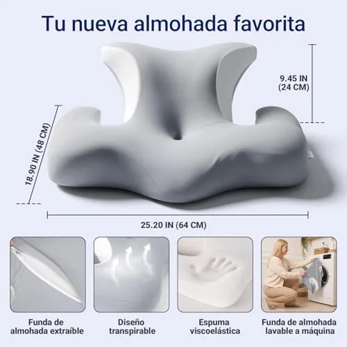 COSYLAND ▫️ Almofada Cervical e para o Pescoço - Ergonómica para dormir de lado, de barriga para cima ou para baixo, espuma viscoelástica, design com espaço para as orelhas e os braços, capa respirável, 64×48×24 cm, cinzenta 3