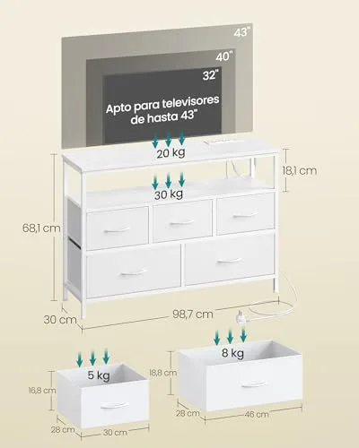 SONGMICS ▫️ Cómoda para quarto, 5 gavetas, iluminação LED ajustável 2