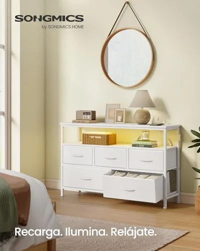 SONGMICS ▫️ Cómoda para quarto, 5 gavetas, iluminação LED ajustável 3