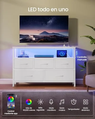 SONGMICS ▫️ Cómoda para quarto, 5 gavetas, iluminação LED ajustável 5
