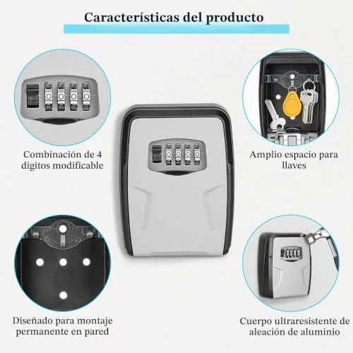 Euqvunn ▫️ Caixa de Chaves com Código de 4 Dígitos, Caixa de Chaves de Parede Grande, Caixa de Segurança para Chaves de Exterior, Porta-chaves Resistente e Impermeável para Casa, Garagem, Escritório e Jardim 2