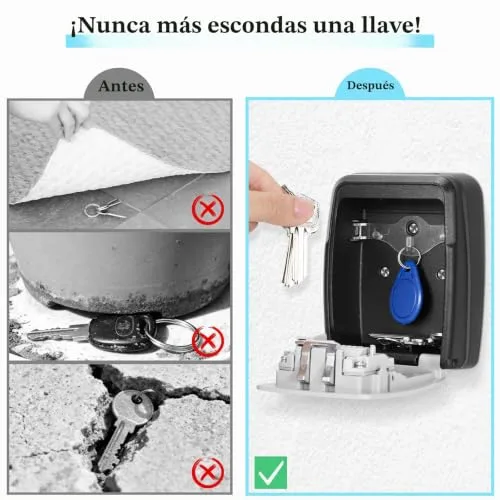 Euqvunn ▫️ Caixa de Chaves com Código de 4 Dígitos, Caixa de Chaves de Parede Grande, Caixa de Segurança para Chaves de Exterior, Porta-chaves Resistente e Impermeável para Casa, Garagem, Escritório e Jardim 4