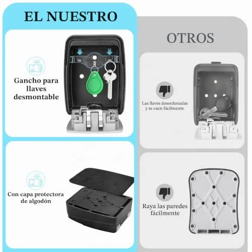 Euqvunn ▫️ Caixa de Chaves com Código de 4 Dígitos, Caixa de Chaves de Parede Grande, Caixa de Segurança para Chaves de Exterior, Porta-chaves Resistente e Impermeável para Casa, Garagem, Escritório e Jardim 6