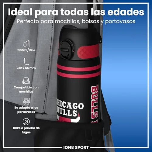 ion8 ▫️ NBA Garrafa à prova de fugas, fácil de abrir, fecho seguro, pega de transporte, lavável na máquina de lavar louça, aço inoxidável, ideal para desporto 2