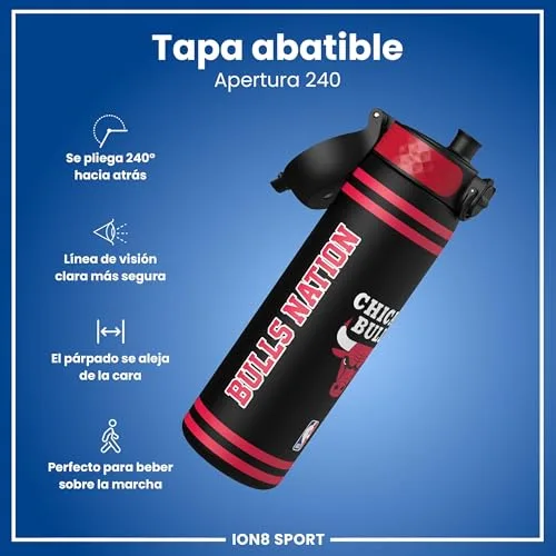 ion8 ▫️ NBA Garrafa à prova de fugas, fácil de abrir, fecho seguro, pega de transporte, lavável na máquina de lavar louça, aço inoxidável, ideal para desporto 4