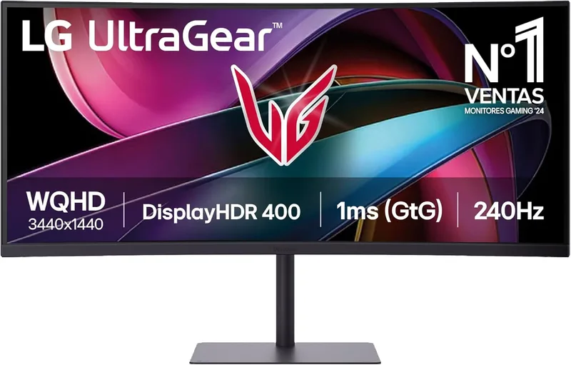LG ▫️ 34G630A-B - Monitor de jogos Ultragear de 34”, VA (3440 x 1440), 21:9, 240 Hz, 1 ms, HDR10, FreeSync Premium, DisplayHDR 400, Altifalantes de 5 W, Não giratório, Roxo acinzentado