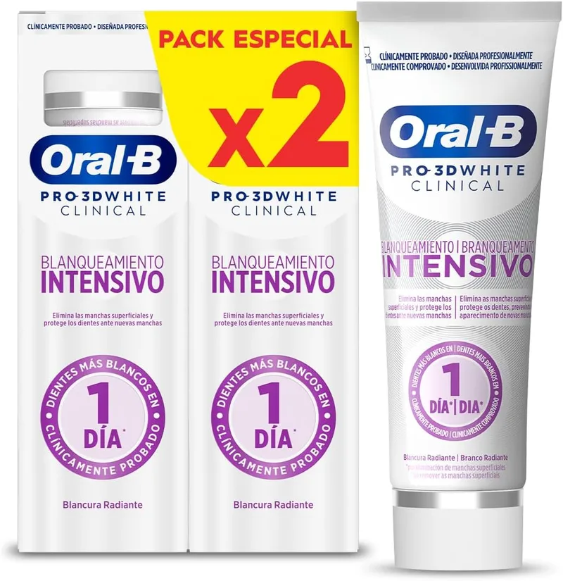 Oral-B ▫️ Pasta de dentes branqueadora Pro 3D White Clinical, 2 x 75 ml