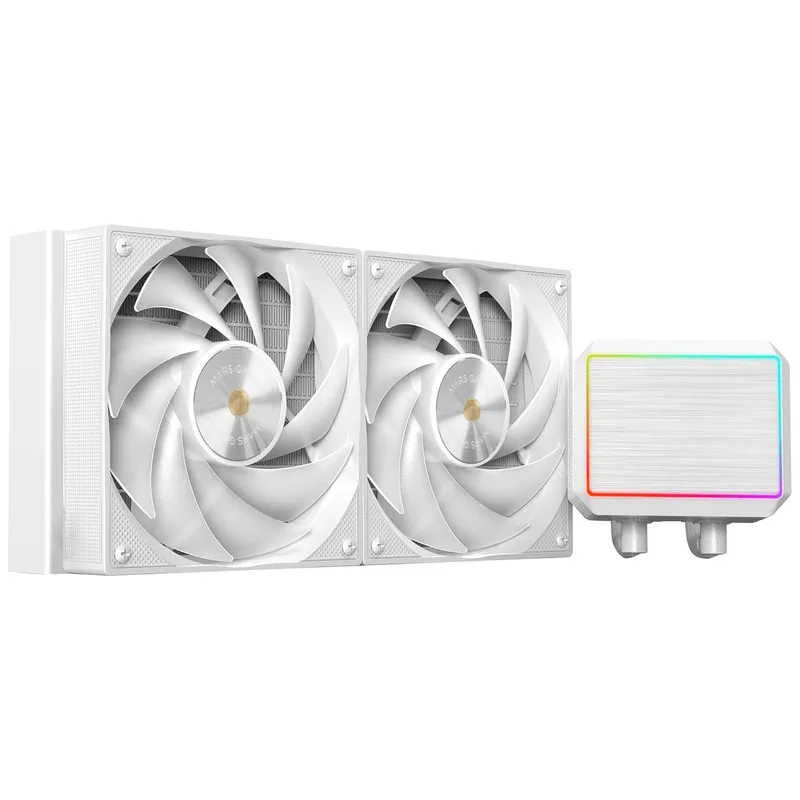 Mars Gaming ▫️ ML-PROII240 Refrigeração Líquida AIO, 450 W TDP, Bomba de 4.ª geração Opti-Chamber com base em cobre e microcanais, 2 ventoinhas de 120 mm FDB, Bloco de alumínio escovado com FRGB linear, branco