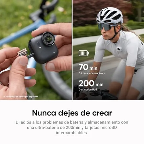Insta360 ▫️ GO Ultra Pack de Ciclismo Profissional - Pequena câmara 4K mãos-livres, leve e portátil, excelente desempenho em condições de pouca luz, montagem versátil, FlowState, 200 min de autonomia da bateria, à prova de água até 10 metros 7