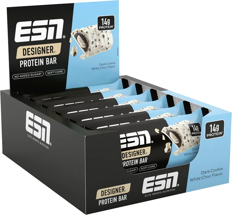 ESN ▫️ Designer Bar Box, Bolacha escura com chocolate branco, 12 x 45 g