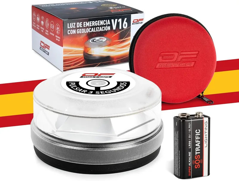 OF MOTOR ▫️ Baliza V16 Homologada pela DGT 3.0 com geolocalização – Luz de emergência para automóvel ultrapotente, visível a 4×, dia e noite – Cobertura nacional máxima para vários operadores – Dados incluídos até 2038