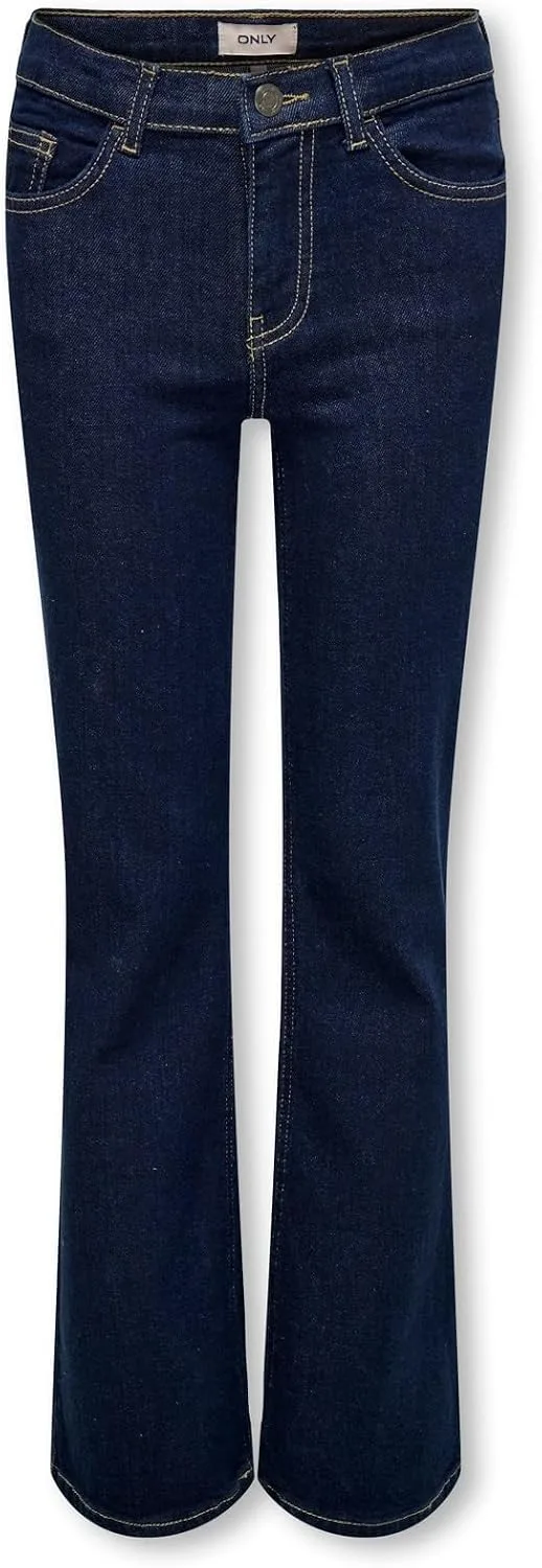 ONLY ▫️ Girl Jeans de perna larga Kogjuicy, cintura média, corte largo - Calças de ganga de perna larga para menina KOGJUICY, cintura média, corte largo, calças de ganga para mulher