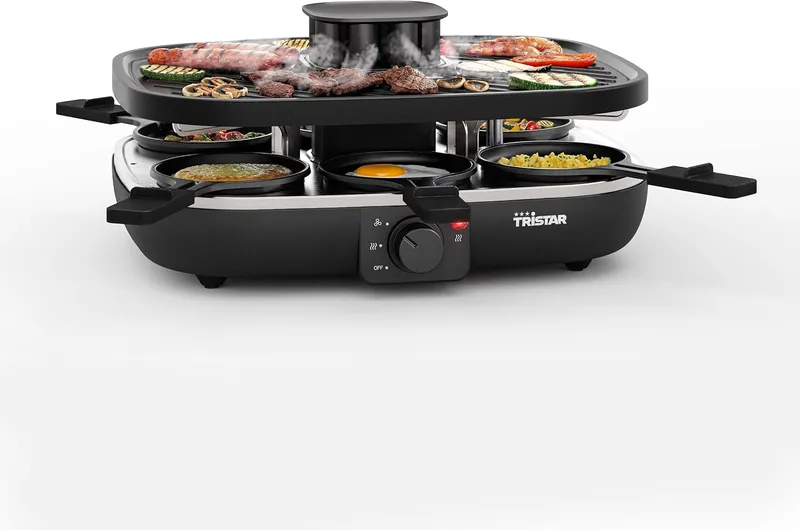 Tristar ▫️ Raclette Clean Air, 1100 W, para 6 pessoas, sistema de filtragem de ar, sem odores, antiaderente, sem PFAS, fácil de limpar, RA-2760