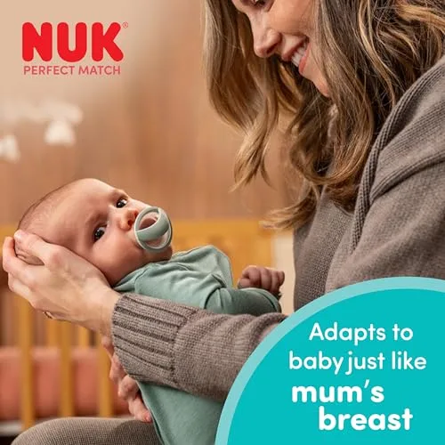 NUK ▫️ Perfect Match – Chupeta para bebés dos 0 aos 6 meses, adequada para a amamentação, chupeta ortodôntica, aceitação por 95% dos bebés, verde e azul, 2 unidades 2