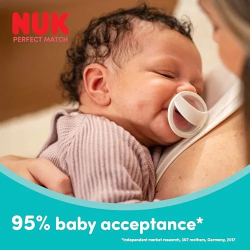 NUK ▫️ Perfect Match – Chupeta para bebés dos 0 aos 6 meses, adequada para a amamentação, chupeta ortodôntica, aceitação por 95% dos bebés, verde e azul, 2 unidades 3