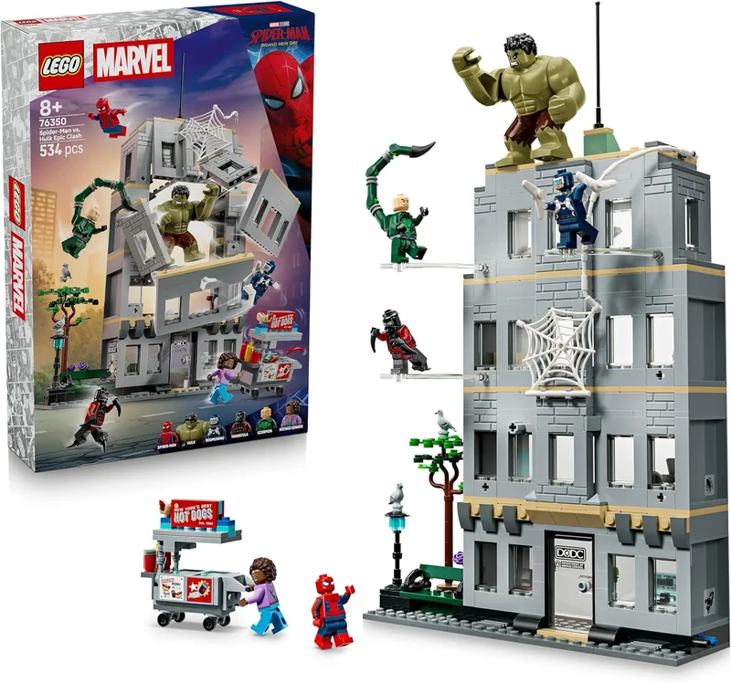 LEGO ▫️ Marvel Spider-Man vs. Hulk: Confronto Épico - Brinquedo interativo com escritório de 4 andares, figura de ação de super-herói, 5 minifiguras, incluindo o Escorpião - Presente para crianças a partir dos 8 anos - 76350