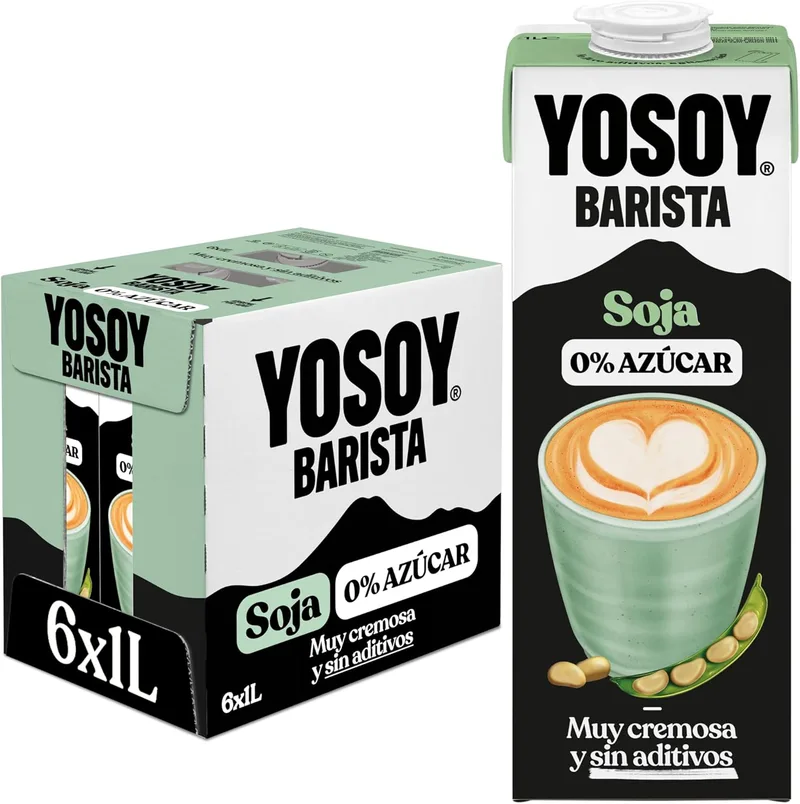 YOSOY ▫️ Bebida Vegetal de Soja Barista sem Açúcares, Embalagem de 6 x 1 L