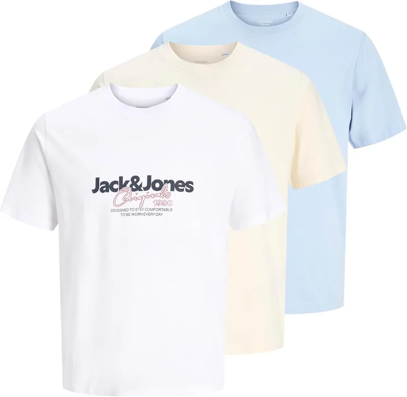 JACK & JONES ▫️ Camiseta Jorcassis SS de gola redonda Fst, pacote de 3 peças, MP Camiseta Jorcassis SS de gola redonda Fst, pacote de 3 peças, MP para homem (pacote de 3)