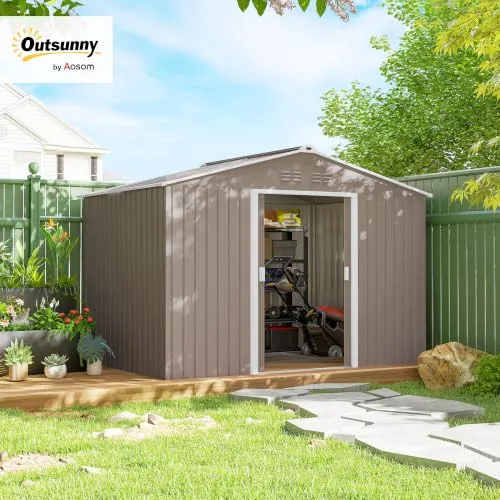 Outsunny ▫️ Casinha de Jardim para Exterior 4,9 m² 277 x 195 x 192 cm Cinza Claro 2