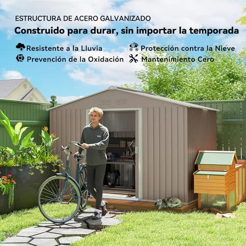 Outsunny ▫️ Casinha de Jardim para Exterior 4,9 m² 277 x 195 x 192 cm Cinza Claro 3