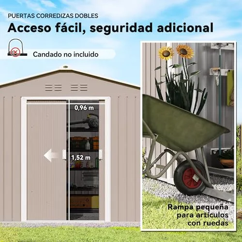 Outsunny ▫️ Casinha de Jardim para Exterior 4,9 m² 277 x 195 x 192 cm Cinza Claro 4