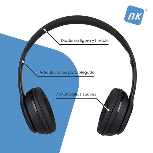 NK ▫️ Auscultadores sem fios Bluetooth com arnês - Leves e confortáveis, FM/TF, 4 horas de autonomia, 2 horas de carregamento, cor preta 2