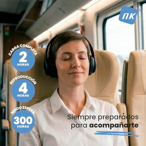 NK ▫️ Auscultadores sem fios Bluetooth com arnês - Leves e confortáveis, FM/TF, 4 horas de autonomia, 2 horas de carregamento, cor preta 4