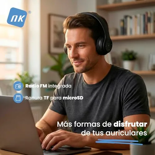 NK ▫️ Auscultadores sem fios Bluetooth com arnês - Leves e confortáveis, FM/TF, 4 horas de autonomia, 2 horas de carregamento, cor preta 5