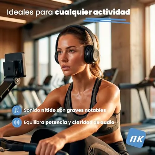 NK ▫️ Auscultadores sem fios Bluetooth com arnês - Leves e confortáveis, FM/TF, 4 horas de autonomia, 2 horas de carregamento, cor preta 6