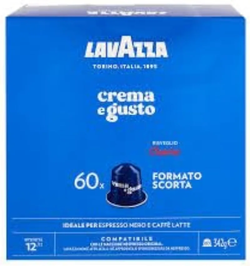 Lavazza ▫️ Crema e Gusto Risveglio Classico, 60 cápsulas de alumínio compatíveis com máquinas Nespresso, com notas de chocolate e frutos secos, mistura de Arábica e Robusta, intensidade 12/13, torra média