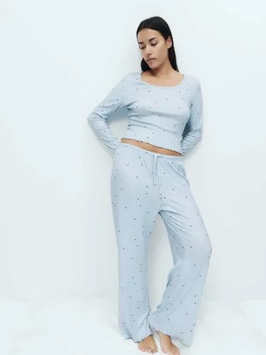 Marks & Spencer ▫️ Conjunto de pijama Pointelle estampado para mulher, corte normal, cintura elástica, com elasticidade 3