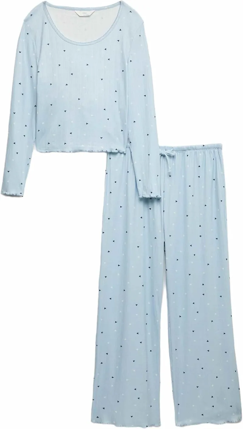 Marks & Spencer ▫️ Conjunto de pijama Pointelle estampado para mulher, corte normal, cintura elástica, com elasticidade
