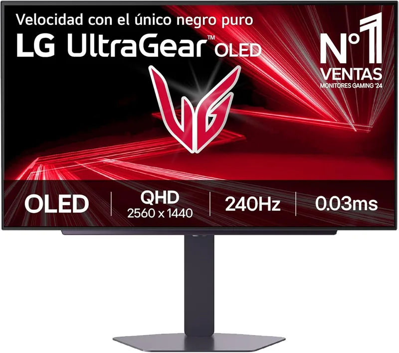LG ▫️ 27GX704A-B - Monitor para jogos Ultragear OLED 27" QHD (2560 x 1440), 16:9, 240 Hz, 0,03 ms GtG, DisplayHDR True Black 400, compatível com FreeSync Premium Pro e G-Sync, cinzento púrpura