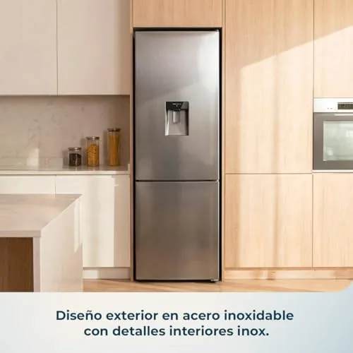 Cecotec ▫️ Frigorífico Combi Total No Frost de 322 L, modelo Bolero CoolMarket Combi 322i WD, em aço inoxidável, 185,5 cm de altura, 59,5 cm de largura, Classe E, tecnologia Multi Airflow, HumidityFlex HUB, iluminação LED interior, aço inoxidável 3