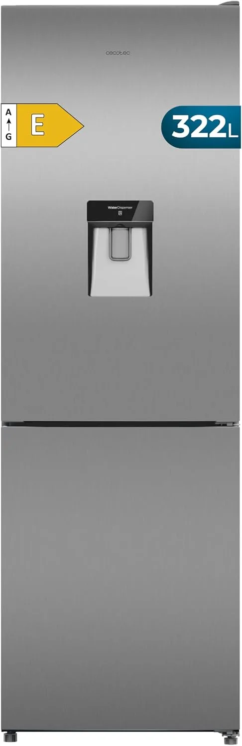 Cecotec ▫️ Frigorífico Combi Total No Frost de 322 L, modelo Bolero CoolMarket Combi 322i WD, em aço inoxidável, 185,5 cm de altura, 59,5 cm de largura, Classe E, tecnologia Multi Airflow, HumidityFlex HUB, iluminação LED interior, aço inoxidável