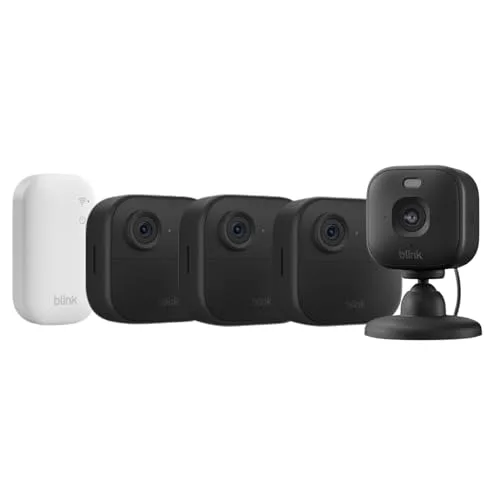 Blink ▫️ Outdoor 4 Câmaras + Câmera Mini 2K+ (Preto), Módulo Sync Core incluído 2