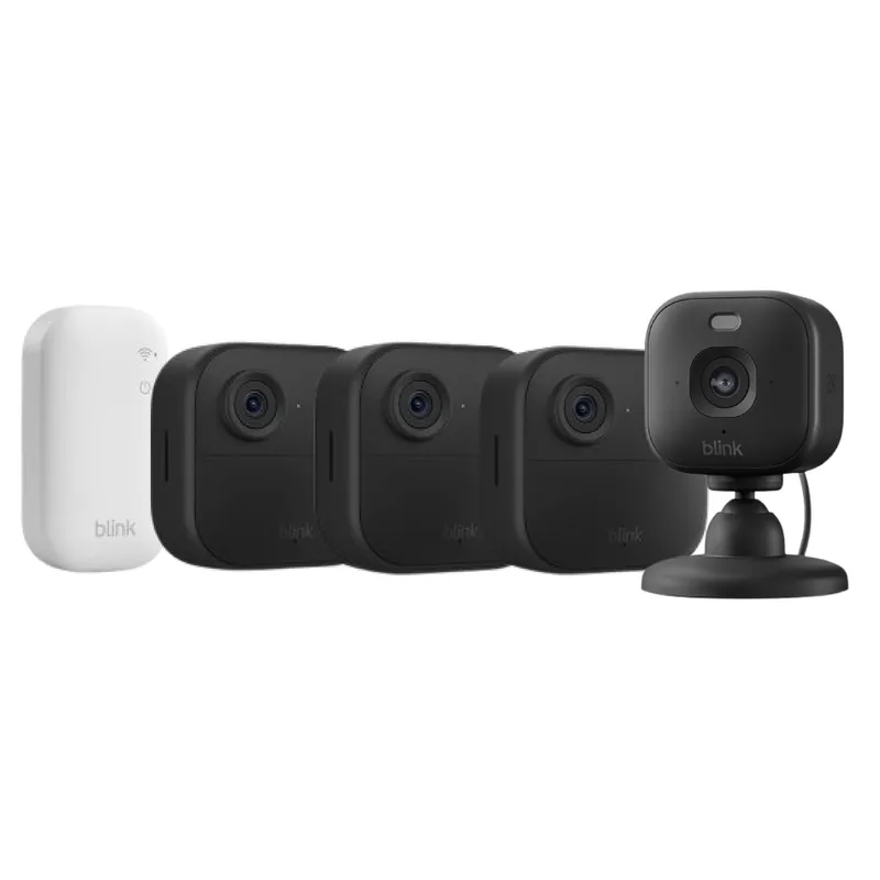 Blink ▫️ Outdoor 4 Câmaras + Câmera Mini 2K+ (Preto), Módulo Sync Core incluído