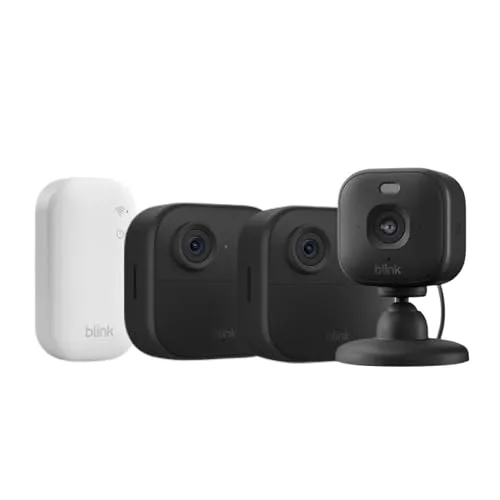 Blink ▫️ Outdoor 4 Câmaras + Mini 2K+ Câmara (Preto), Módulo Sync Core incluído 2