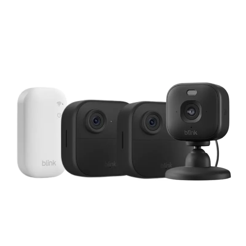 Blink ▫️ Outdoor 4 Câmaras + Câmera Mini 2K+ (Preto), Módulo Sync Core incluído