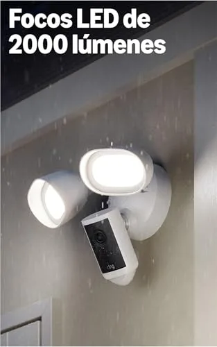Ring ▫️ Floodlight Cam Pro com holofotes (Floodlight Cam Pro, última geração) | Câmara de segurança para exterior | Retinal 4K, zoom de 10x, holofotes de 2000 lúmenes | Período de teste gratuito de 30 dias do plano de subscrição | 2 câmaras 5