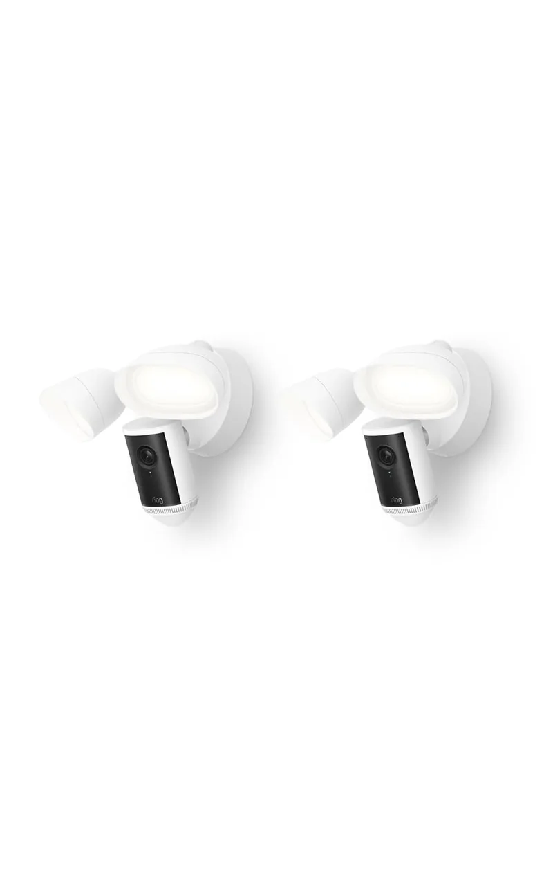 Ring ▫️ Floodlight Cam Pro com holofotes (Floodlight Cam Pro, última geração) | Câmara de segurança para exterior | Retinal 4K, zoom de 10x, holofotes de 2000 lúmenes | Período de teste gratuito de 30 dias do plano de subscrição | 2 câmaras