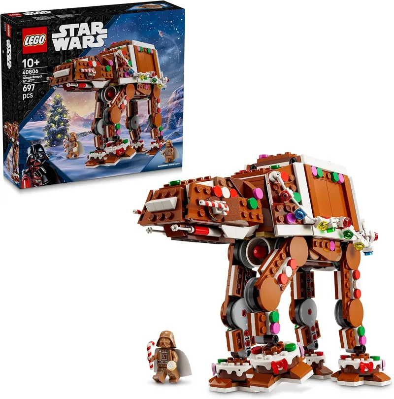 LEGO ▫️ Star Wars 40806 AT-AT de gengibre – Kit de artesanato de Natal – Minifigura do Darth Vader e sabre de laser – Decoração natalícia – Presente para crianças a partir dos 10 anos